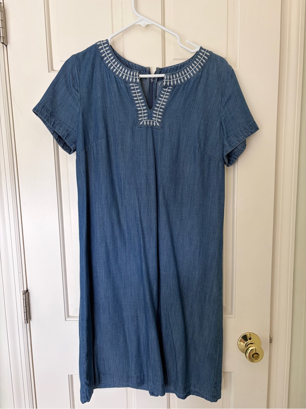 Talbots Blue Denim Embroidered Short-Sleeve Dress